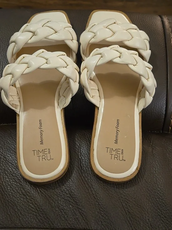 Time And Tru Cream Braided Double-Strap Slide Sandals - Picture 2 of 2